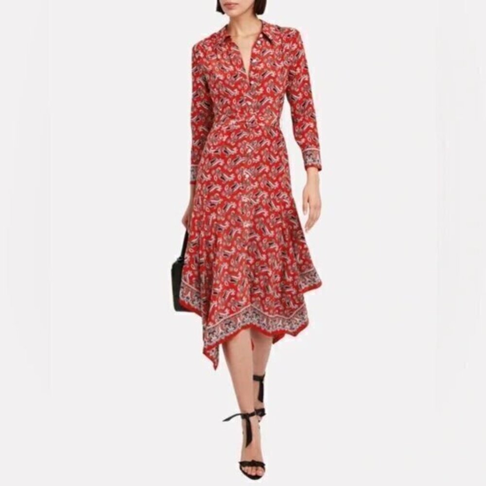 Veronica Beard Willamette Silk Button Down Paisley Belted Midi Dress 10 LIKE NEW